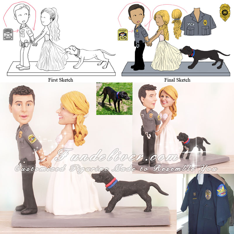 Dog Biting on Back of Bride Dress Wedding Cake Toppers